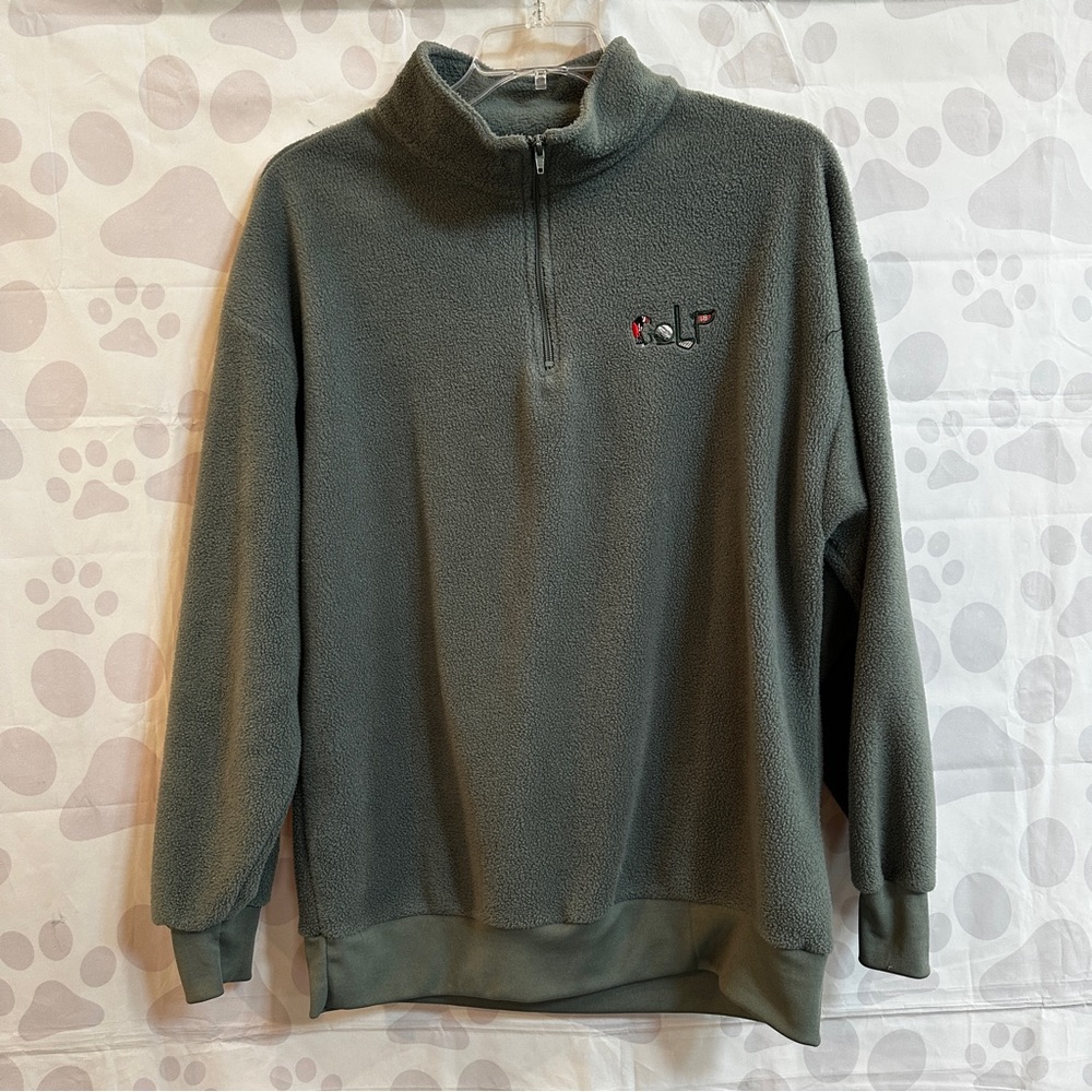 Olive 3/4 zip fleece Sherpa golf top